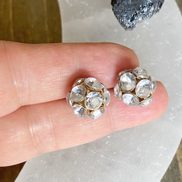 GOLD ZIRCONIA DISCO BALL STUDS - Picture 2 of 2